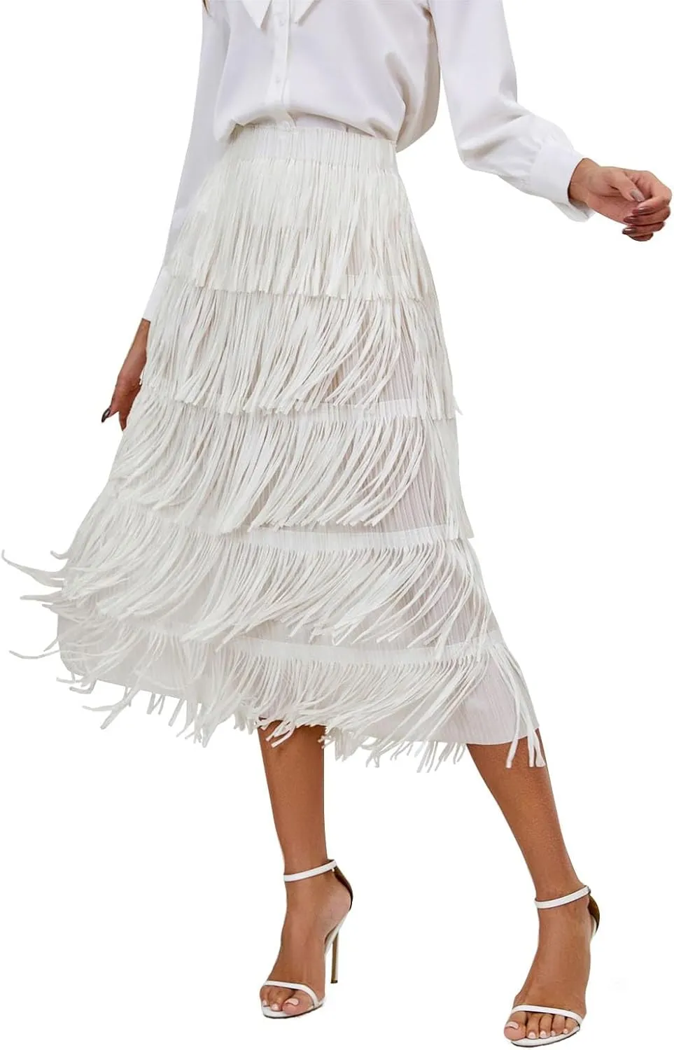 Women's High Waist Fringe Tiered Bodycon Pencil Midi Skirt Fashion Night-Out Party Daily Skirts