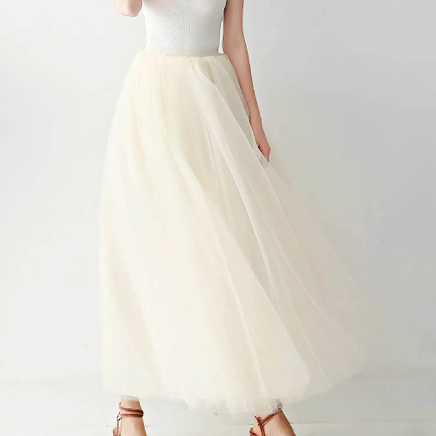 Women's High Waist Large Pleated Skirt Elastic Belt Mesh Skirt Tulle Skirt A Line Skirts for Girls Party Tutu Puffy Skirt