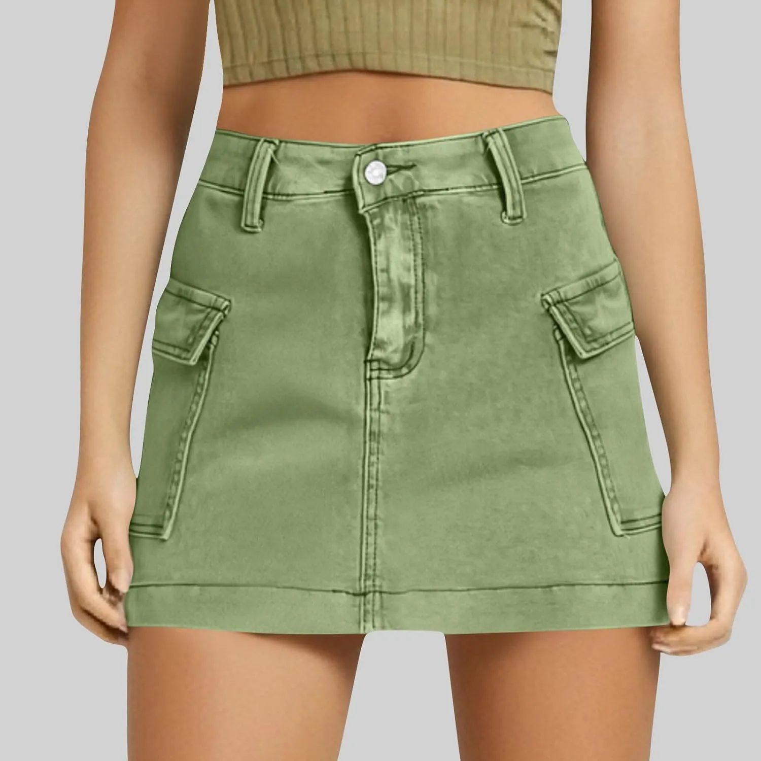 Women's Jean Skirt High Waisted Stretch Casual Summer Mini Skort Trendy Low Waist Cargo Denim Skirts with Pockets
