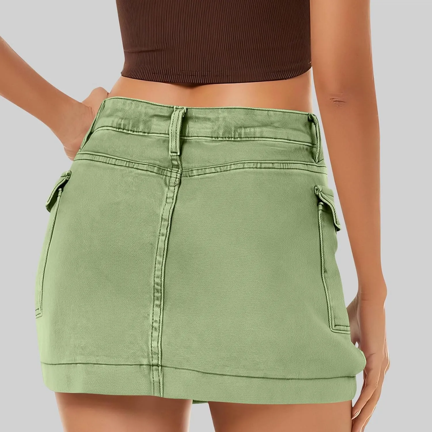 Women's Jean Skirt High Waisted Stretch Casual Summer Mini Skort Trendy Low Waist Cargo Denim Skirts with Pockets