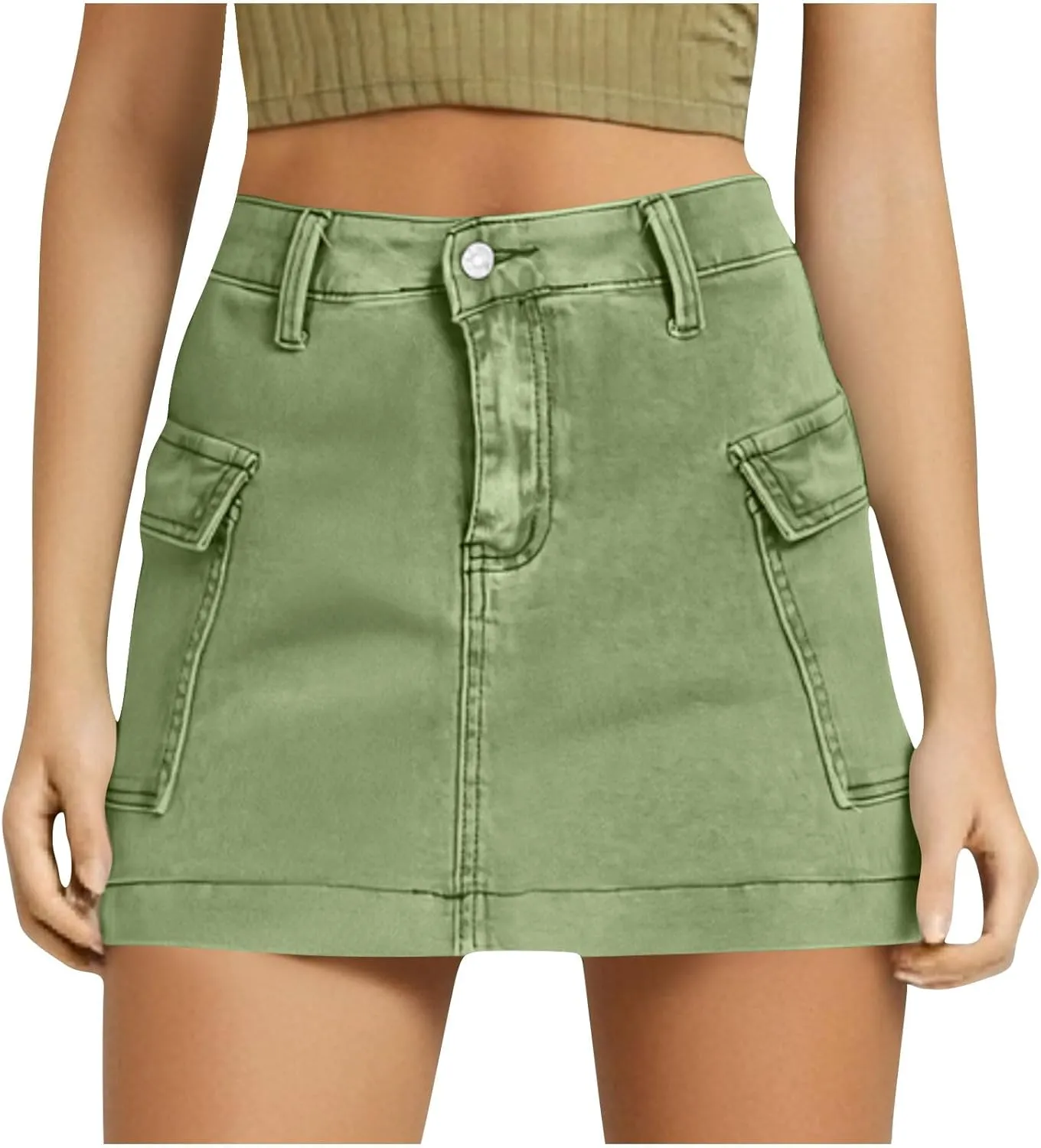 Women's Jean Skirt High Waisted Stretch Casual Summer Mini Skort Trendy Low Waist Cargo Denim Skirts with Pockets
