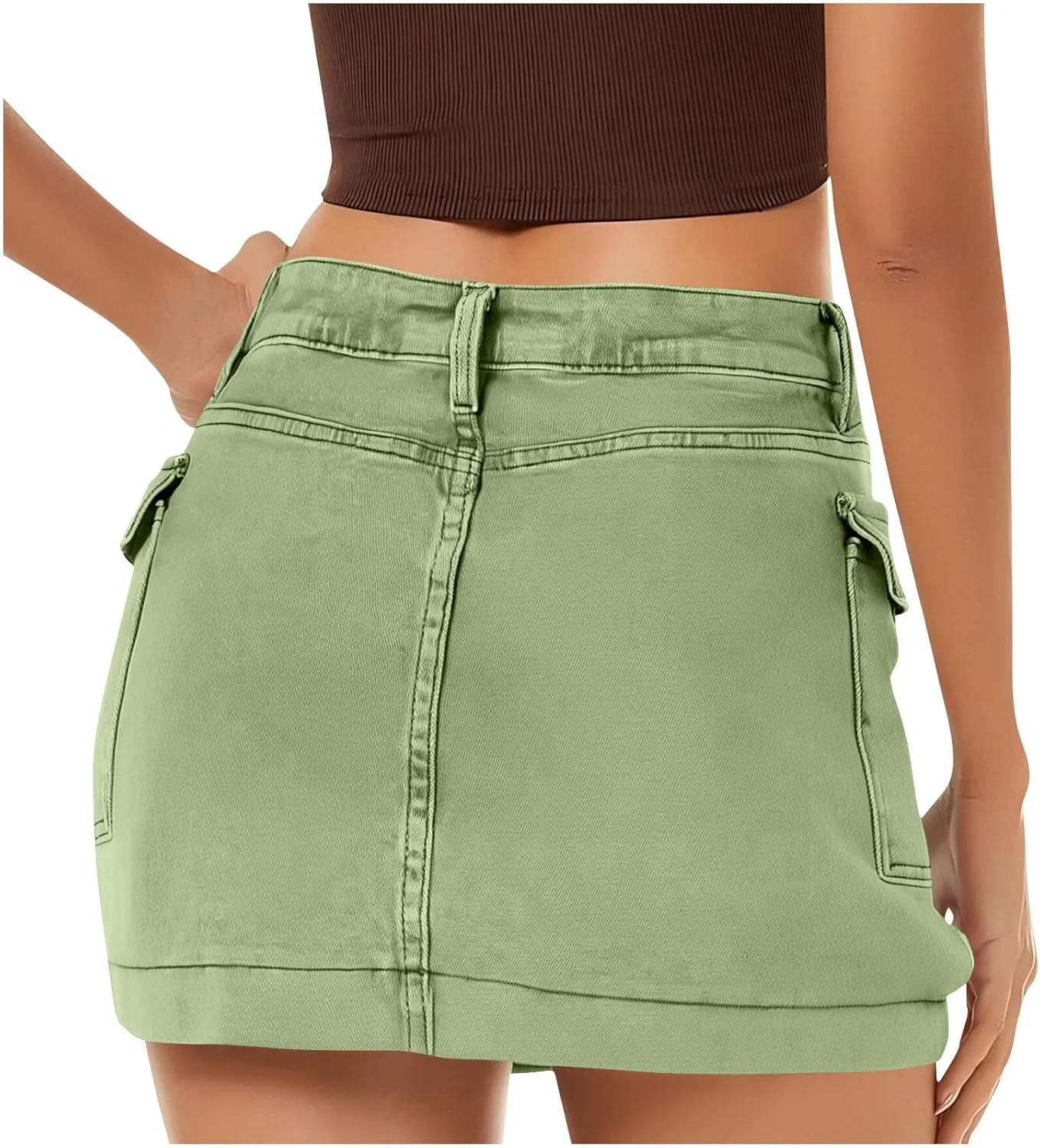 Women's Jean Skirt High Waisted Stretch Casual Summer Mini Skort Trendy Low Waist Cargo Denim Skirts with Pockets