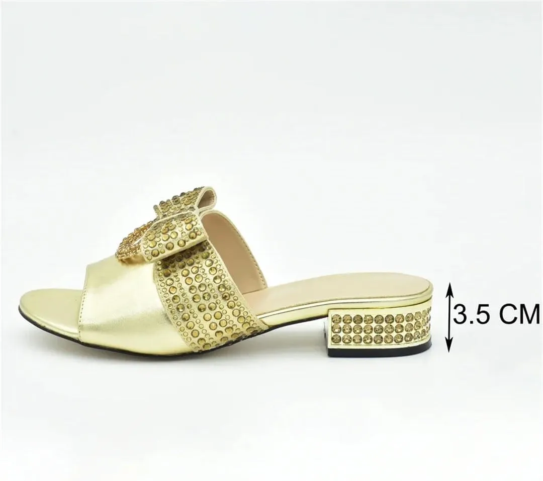 Women's Luxury Rhinestone Shoes and Bag Set Slip-On Slingbacks Round Toe Square Heel Low Heel Butterfly-Knot Party Wear