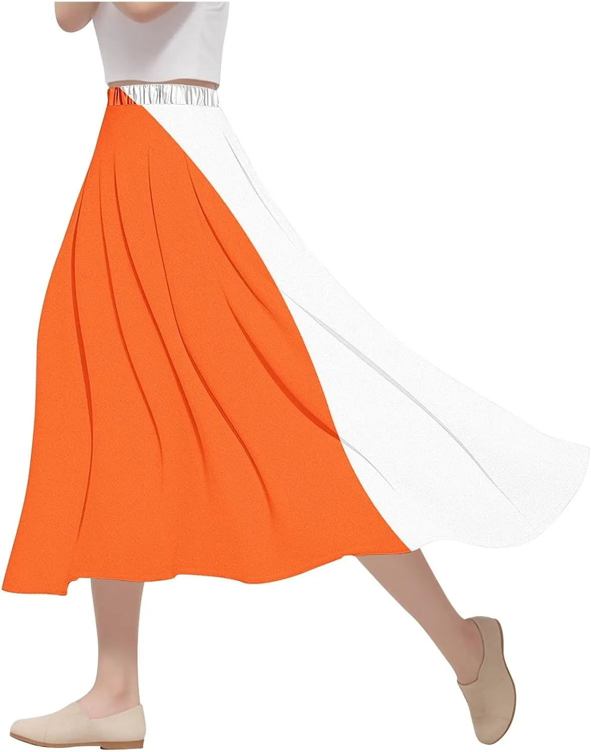 Womens Maxi Skirts Summer Elastic High Waist A Line Pleated Flowy Swing Skirt Casual Fashion Beach Vacation Skorts