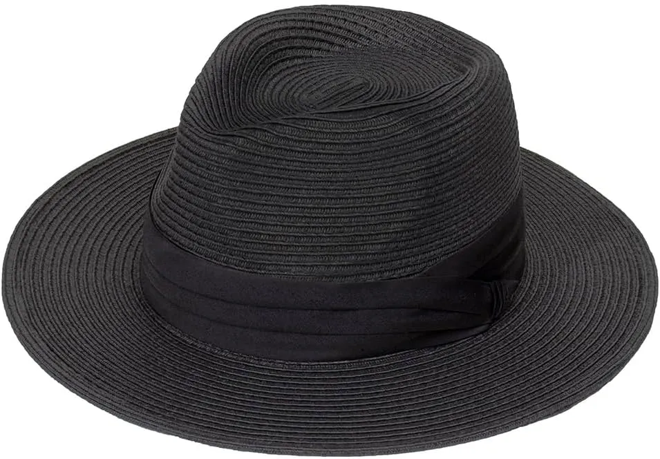 Womens Mens Wide Brim Straw Panama Hat Fedora Summer Beach Sun Hat Straw Hat Teardrop Crown with Ribbon Band