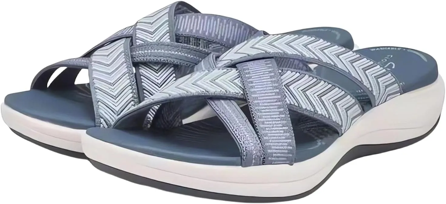 Women's Orthopedic Comfortable Arch Support Slide Slippers Wide Width Lightweight Cushioned Walking Hiking Platform Slingback Woven Straps Beach Outdoor Sandals