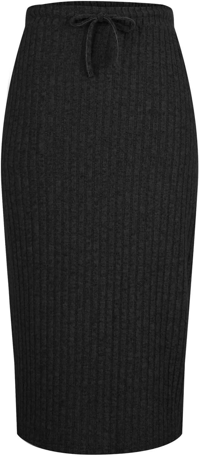 Women's Ribbed Knit Office Pencil Skirt Elastic High Waist Slit Solid Skirts Casual Fashion Elegant Bodycon Skorts