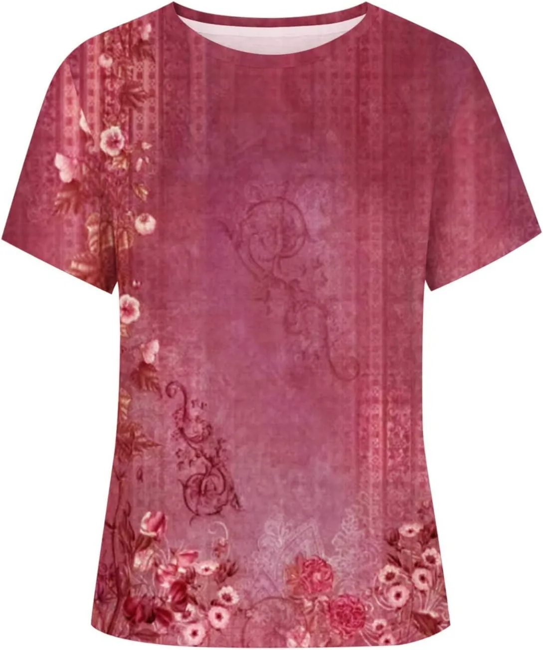 Womens Short Sleeve Tops Casual Fashion Blouse Tees Round Neck Printed Pullover 2025 Summer Plus Size T Shirt