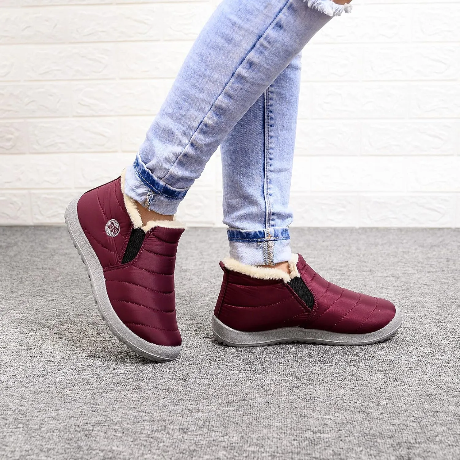 Womens Snow Boots Waterproof Slip On Ankle Boots Lightweight Pull On Winter Booties Fur Lined Warm Shoes for Women