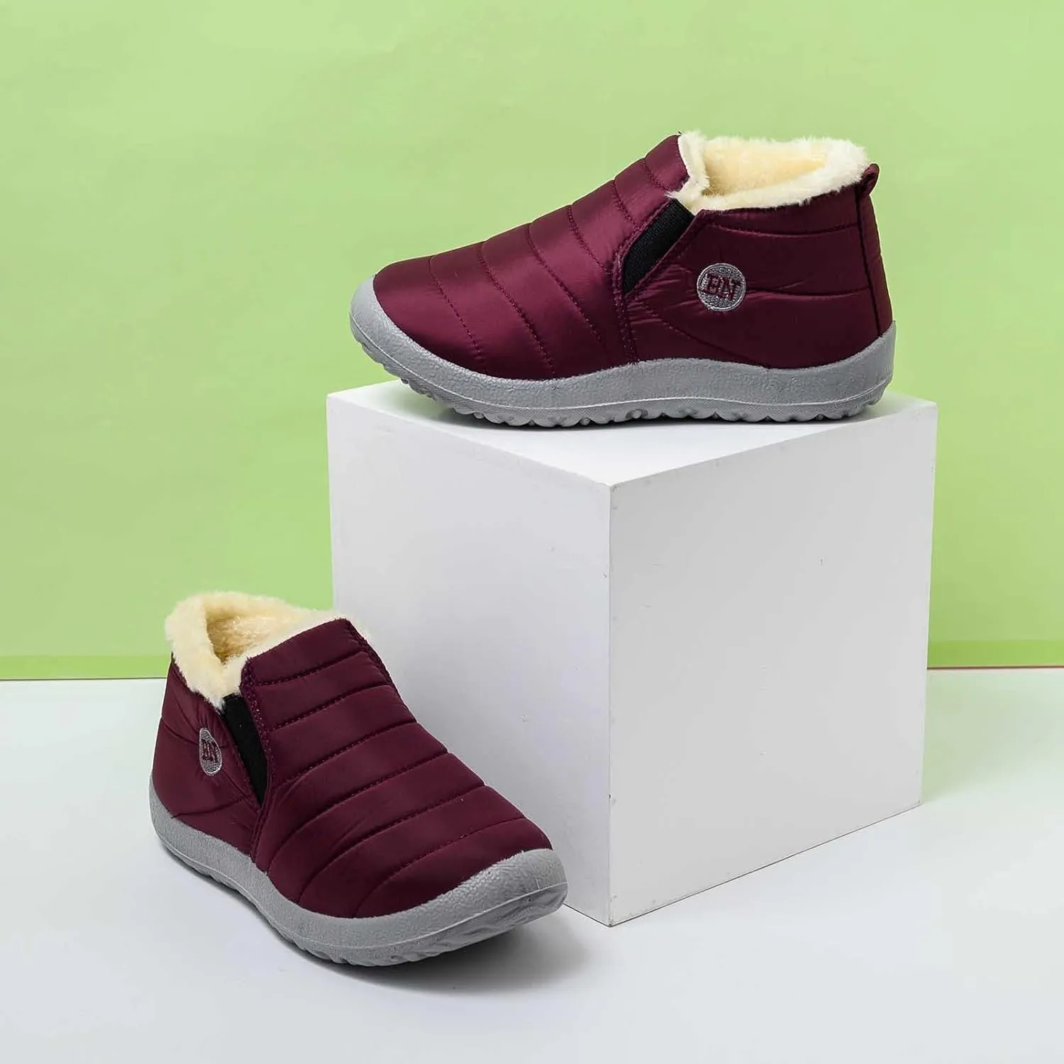 Womens Snow Boots Waterproof Slip On Ankle Boots Lightweight Pull On Winter Booties Fur Lined Warm Shoes for Women