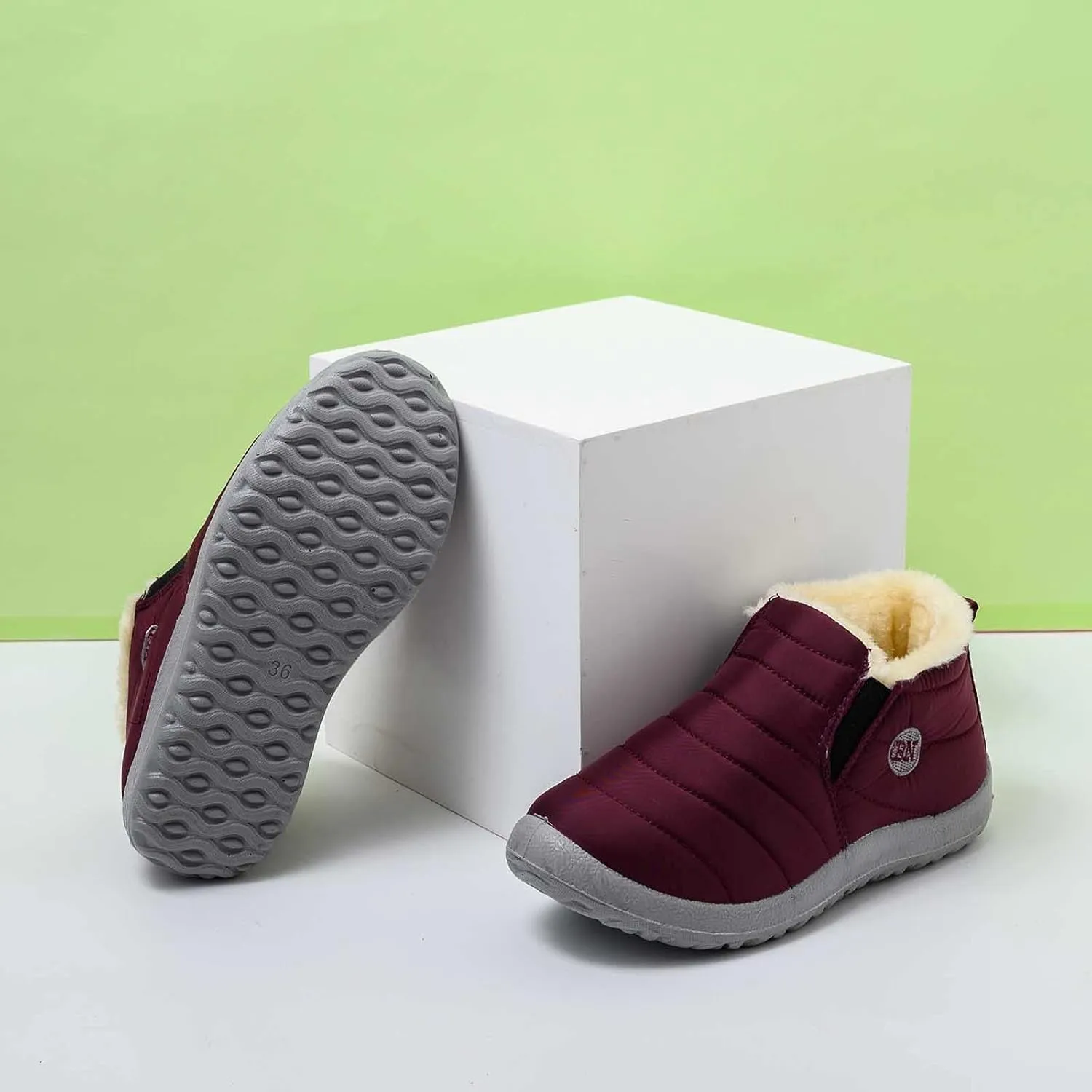 Womens Snow Boots Waterproof Slip On Ankle Boots Lightweight Pull On Winter Booties Fur Lined Warm Shoes for Women