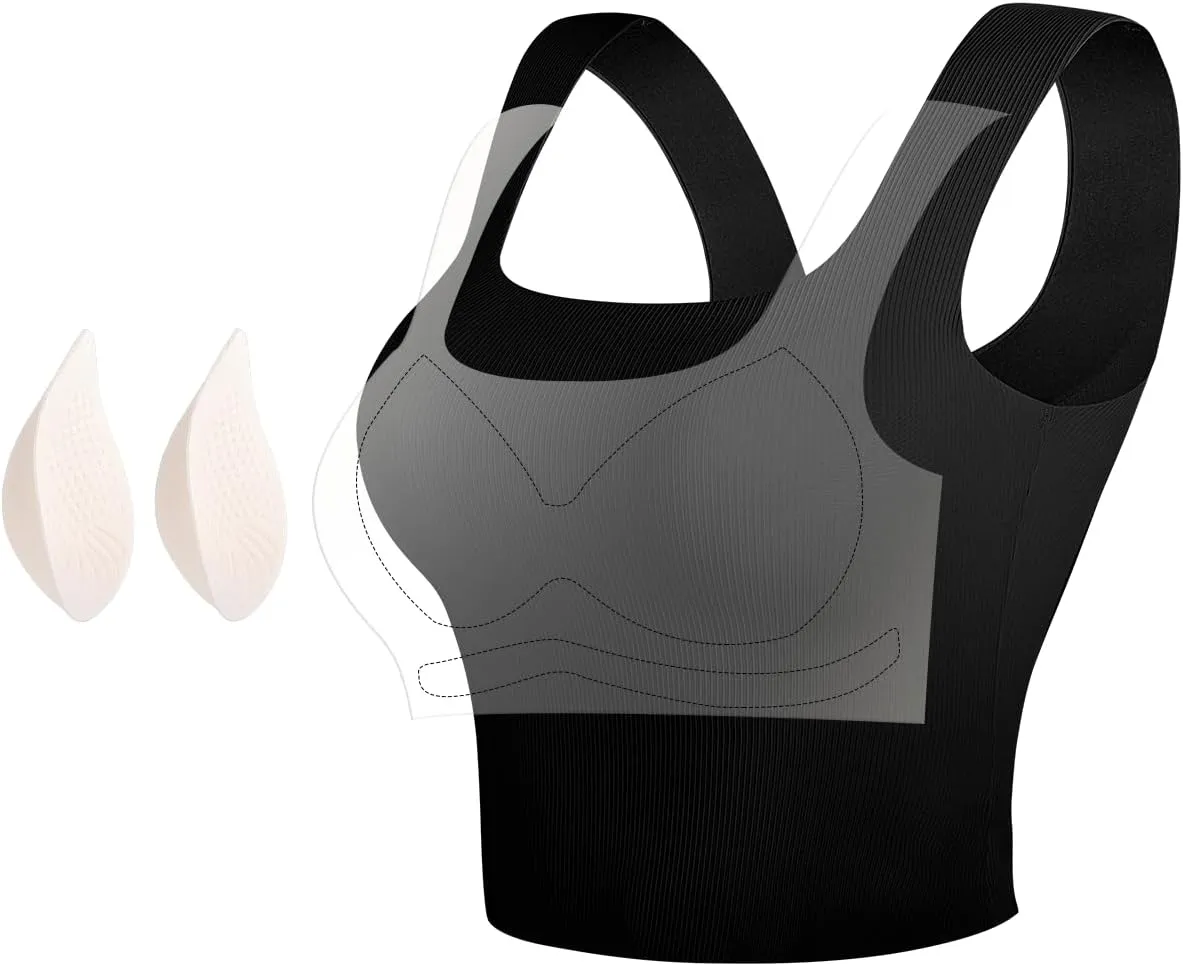 Women's Square Neck Seamless Tank Top with Built in Bras Sleeveless Cropped Tops
