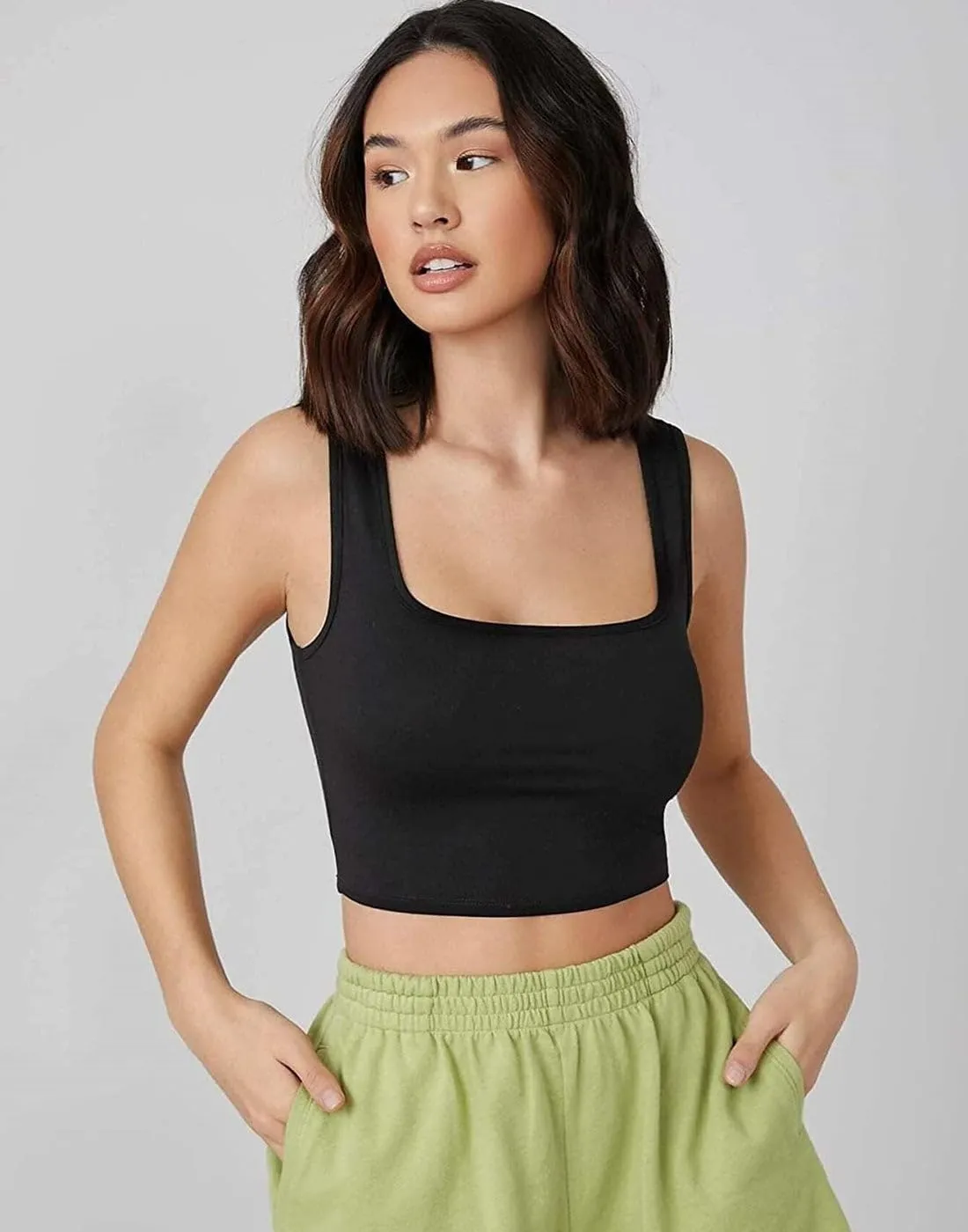 Womens Square Neck Tank Tops Seamless Workout Tops Summer Sleeveless Shirts