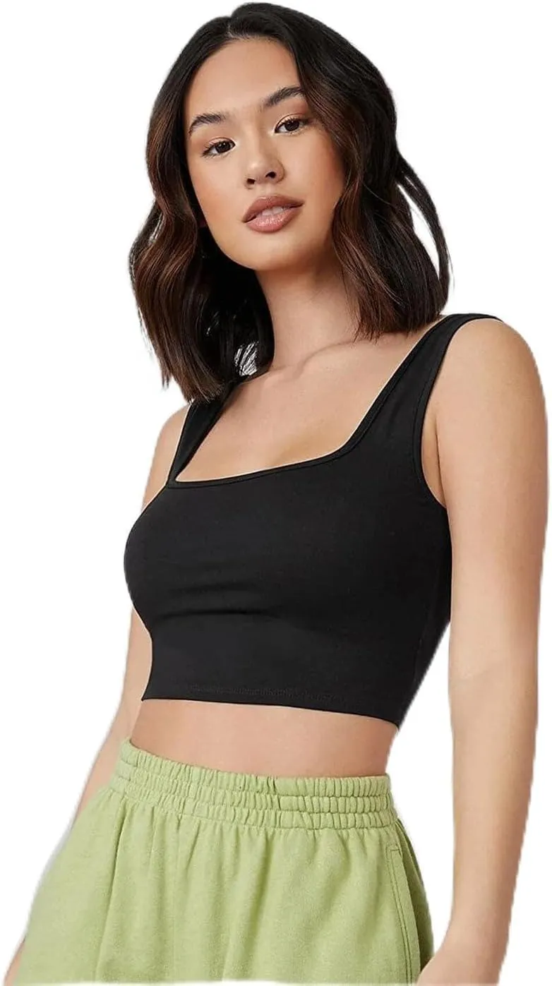 Womens Square Neck Tank Tops Seamless Workout Tops Summer Sleeveless Shirts