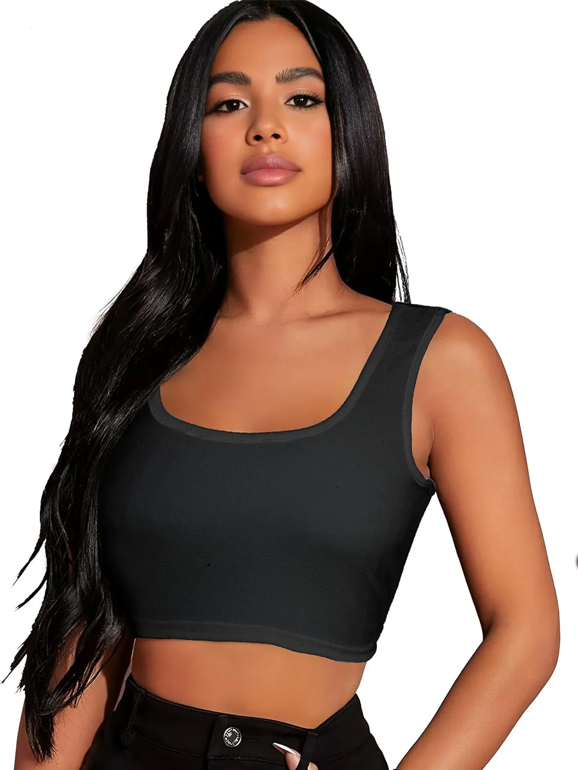 Womens Square Neck Tank Tops Seamless Workout Tops Summer Sleeveless Shirts