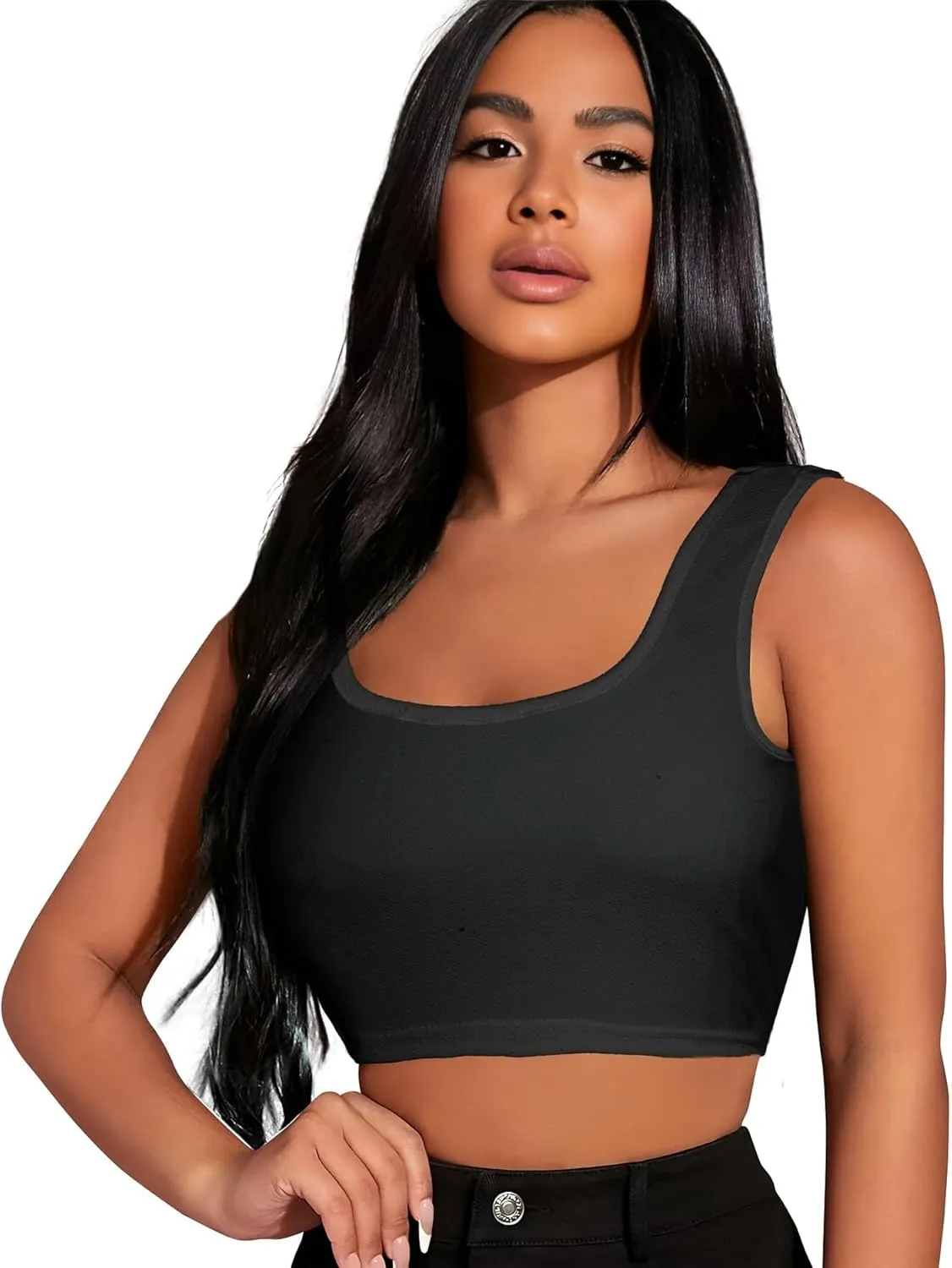 Womens Square Neck Tank Tops Seamless Workout Tops Summer Sleeveless Shirts