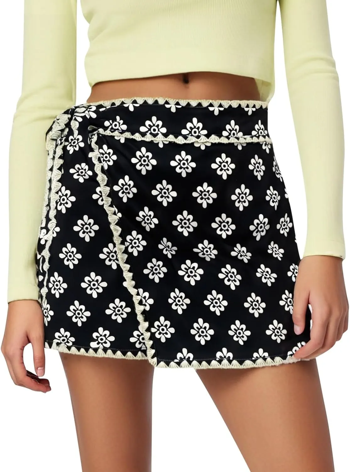 Women's Summer Wrap Maxi Skirts Floral High Waist Ruffle Short Mini Skirt Trendy Front Tie A Line Casual Skorts