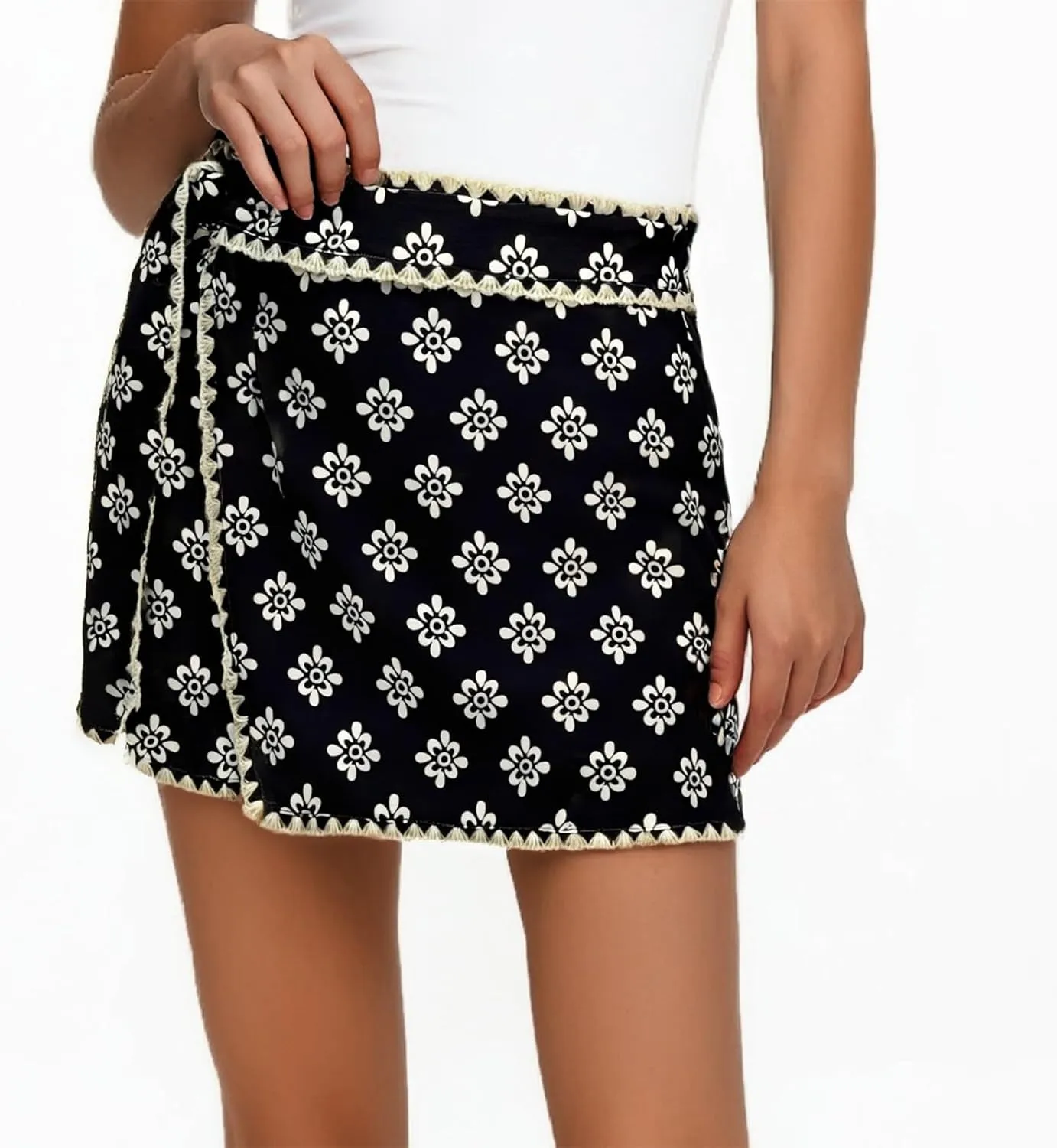 Women's Summer Wrap Maxi Skirts Floral High Waist Ruffle Short Mini Skirt Trendy Front Tie A Line Casual Skorts