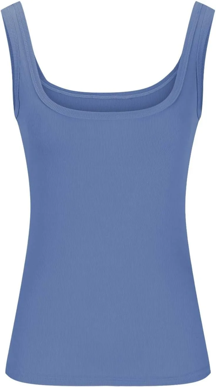 Womens Workout Ribbed Tank Tops Summer Basic Sleeveless Tight Shirts Slim Fit Y2k Camisole Scoop Neck Gym Cami Tees