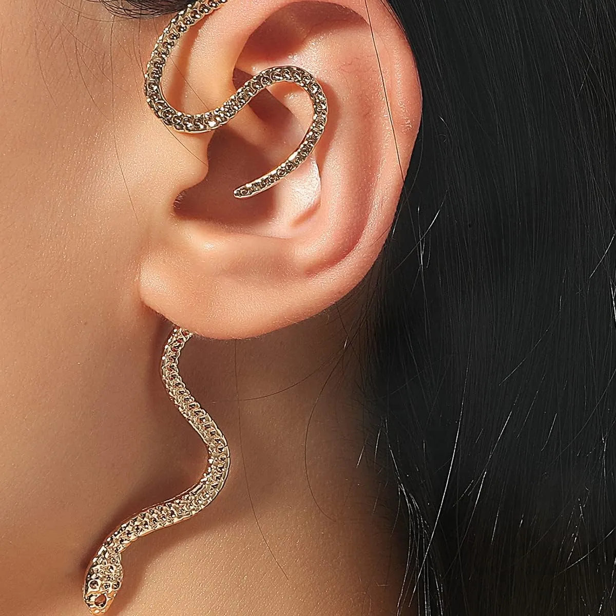 Wrap Ear Hanging Snake Stud Earrings Punk Retro Earring Snake Accessories Gold No Pierced Ear Clips Vintage Serpent Ear Cuff Wrap Crawler Earrings