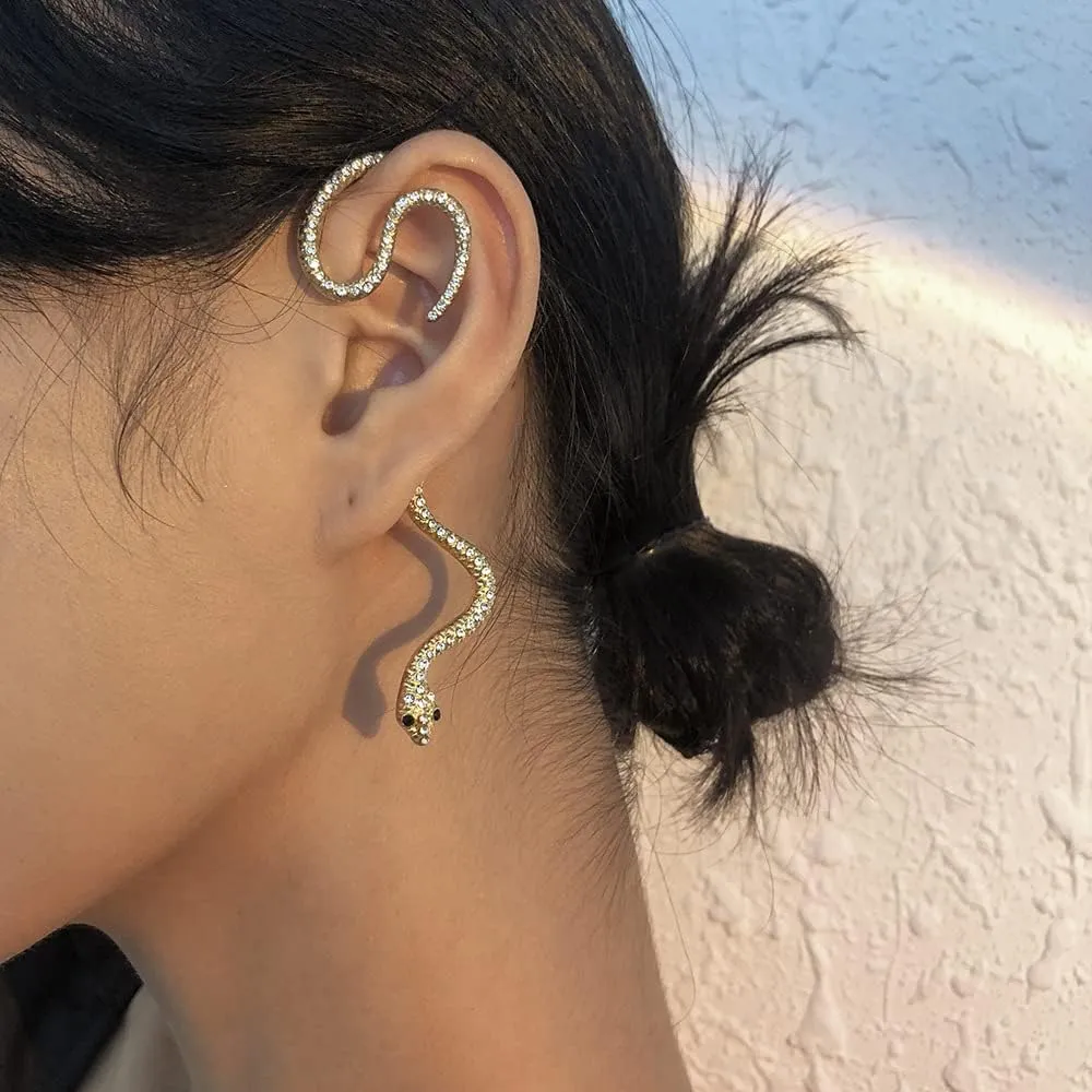 Wrap Ear Hanging Snake Stud Earrings Punk Retro Earring Snake Accessories Gold No Pierced Ear Clips Vintage Serpent Ear Cuff Wrap Crawler Earrings