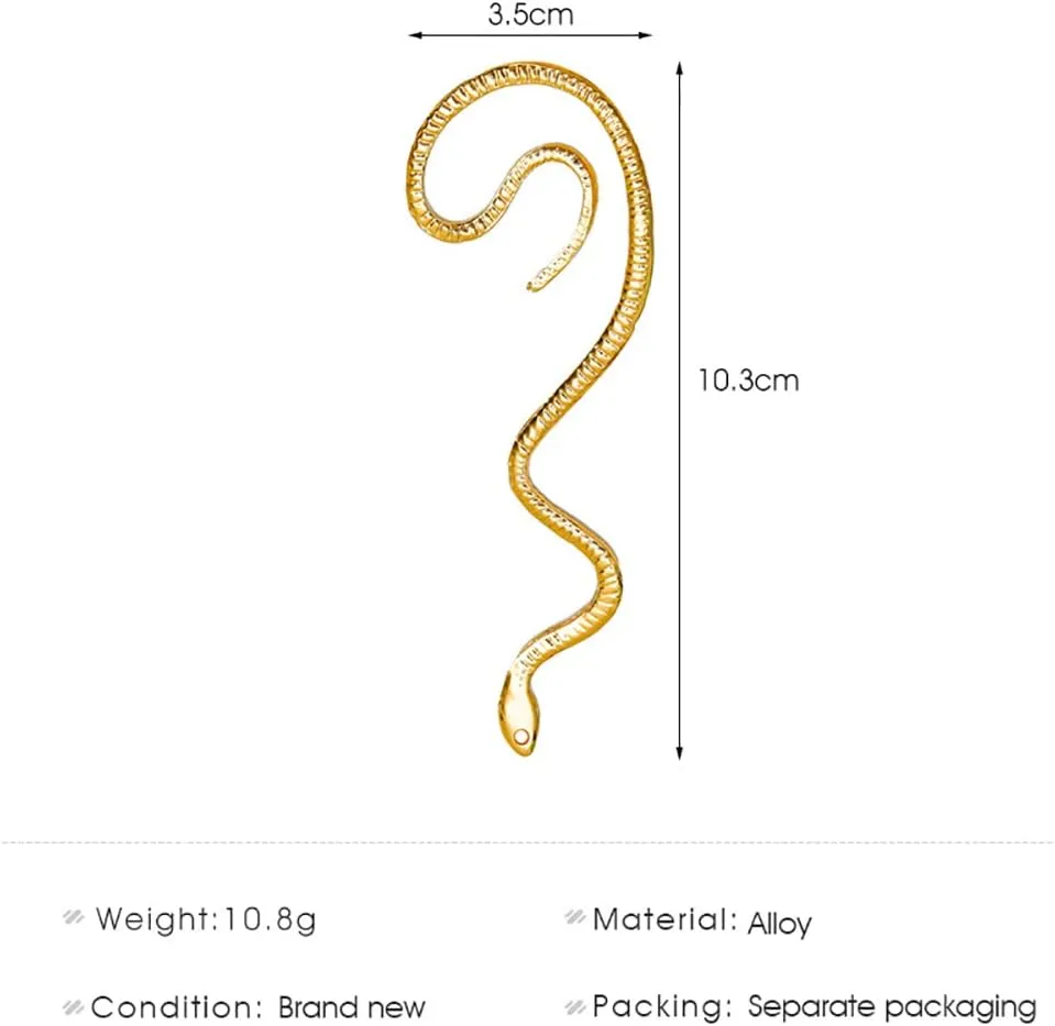 Wrap Ear Hanging Snake Stud Earrings Punk Retro Earring Snake Accessories Gold No Pierced Ear Clips Vintage Serpent Ear Cuff Wrap Crawler Earrings
