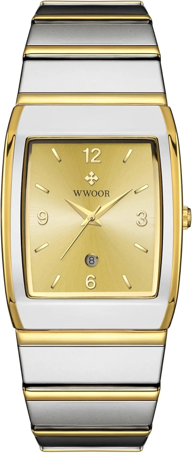 WWOOR Square Watch for Men and Women - Stainless Steel With Date - Casual Men's Watches