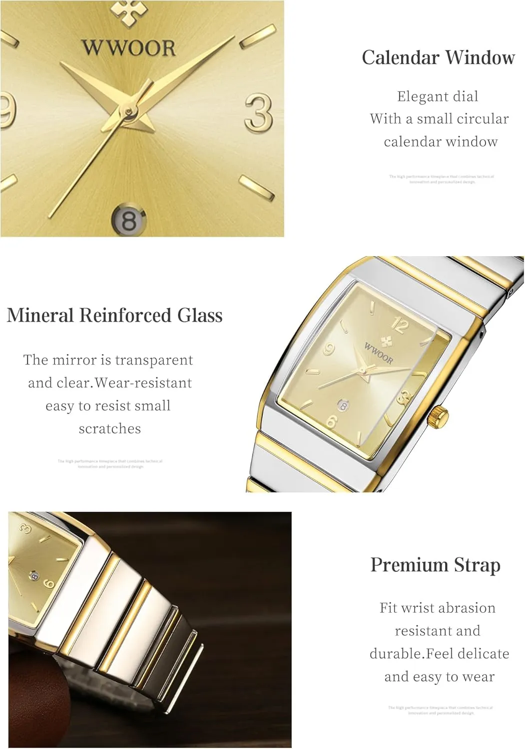 WWOOR Square Watch for Men and Women - Stainless Steel With Date - Casual Men's Watches