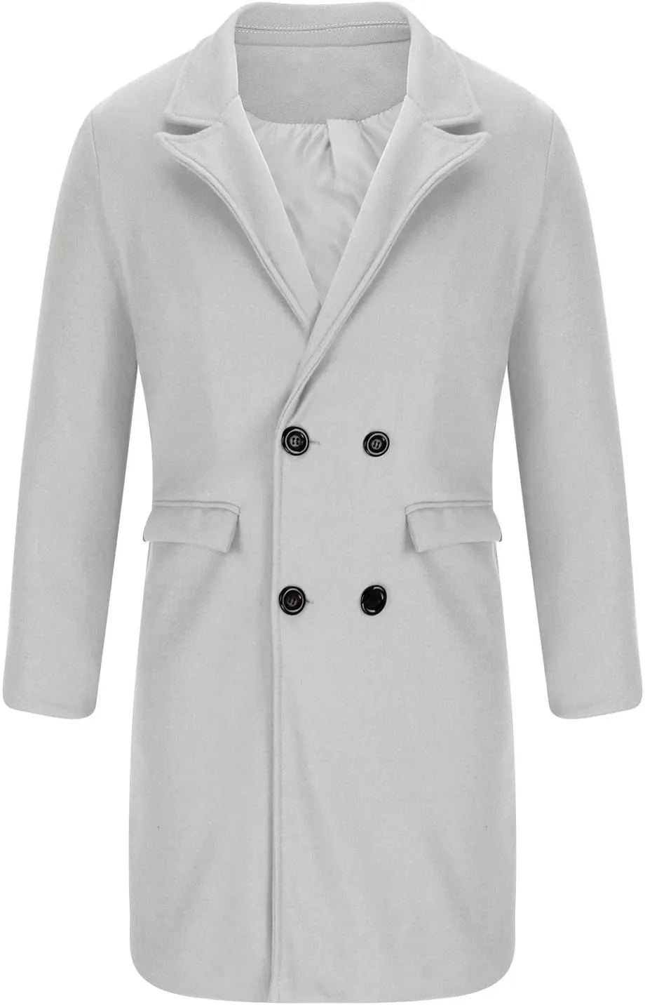 XUNRYAN Men's Notch Lapel Double Breasted Long Trench Coat Casual Wool-Cotton-Blend Peacoat Winter Warm Jackets Overcoat