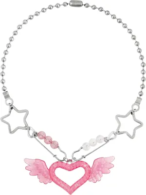 Y2K Kawaii Harajuku Cutecore Pink Wing Necklaces for Women Girls