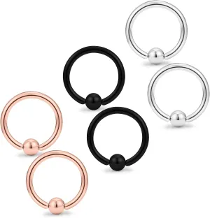 Yaalozei 6PCS 12G 12mm Stainless Steel Captive Bead Nose Hoop Rings Eyebrow Cartilage Nipple Tongue Belly Earring Septum Ring Piercing Jewelry for Men Women Mix Color 1#