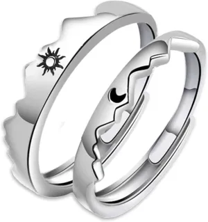 YANCHUN 2 PCS Heart Rings for Couples I Love You Engagement Wedding Rings Adjustable Matching Promise Couple Rings for Him Her (sun moon)