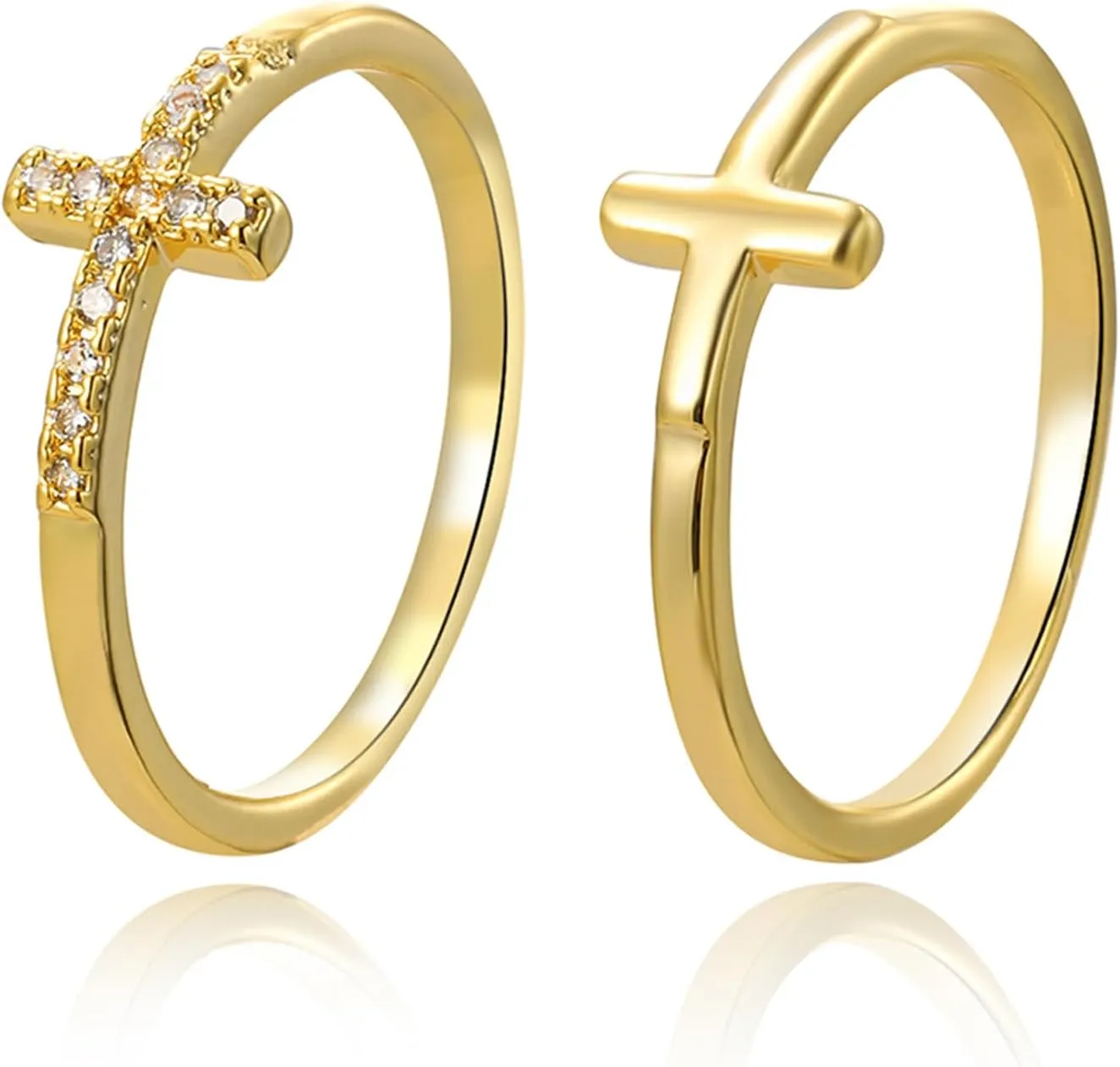 YBMYCM Cross Gold Rings, Dainty Stackable Ring Set 18k Gold Plated Thin Crystal Cross Finger Rings for Women Statement Rings Wedding Bands Rings Size 6-10
