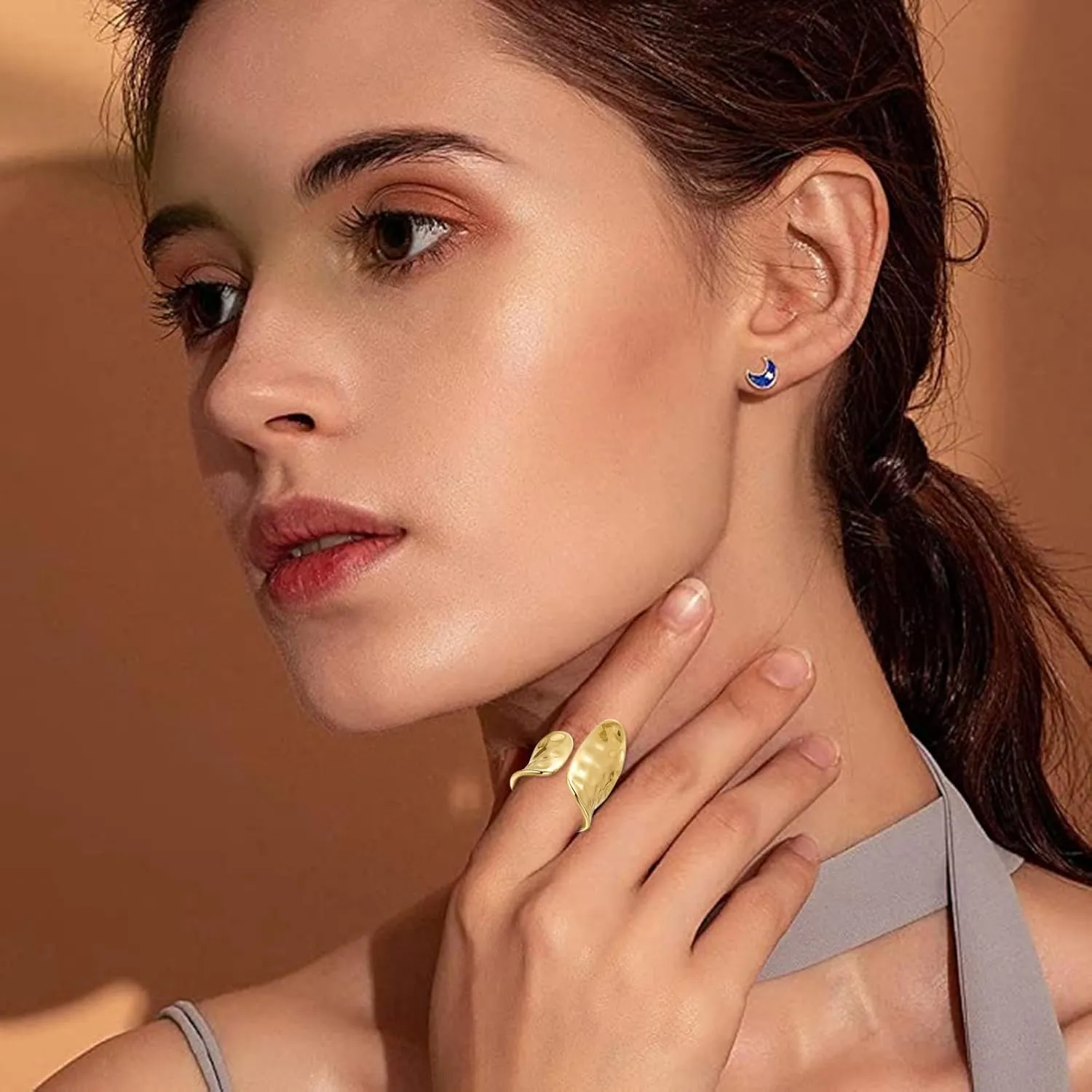 YBMYCM Gold Chunky Rings for Women Adjustable Geometric Rings Open Gold Plated Rings for Women