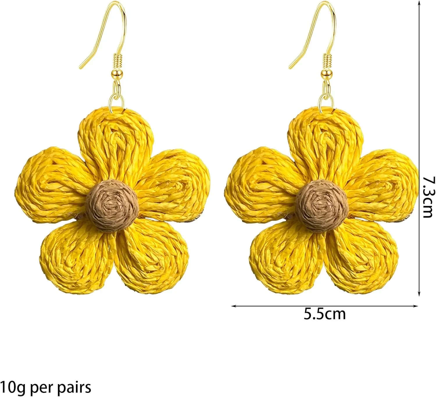 YUNXI Rattan Flower Drop Dangle Earring for Women Boho Colorful Raffia Straw Wicker Statement Earring Handmade Summer Tropical Beach Jewelry