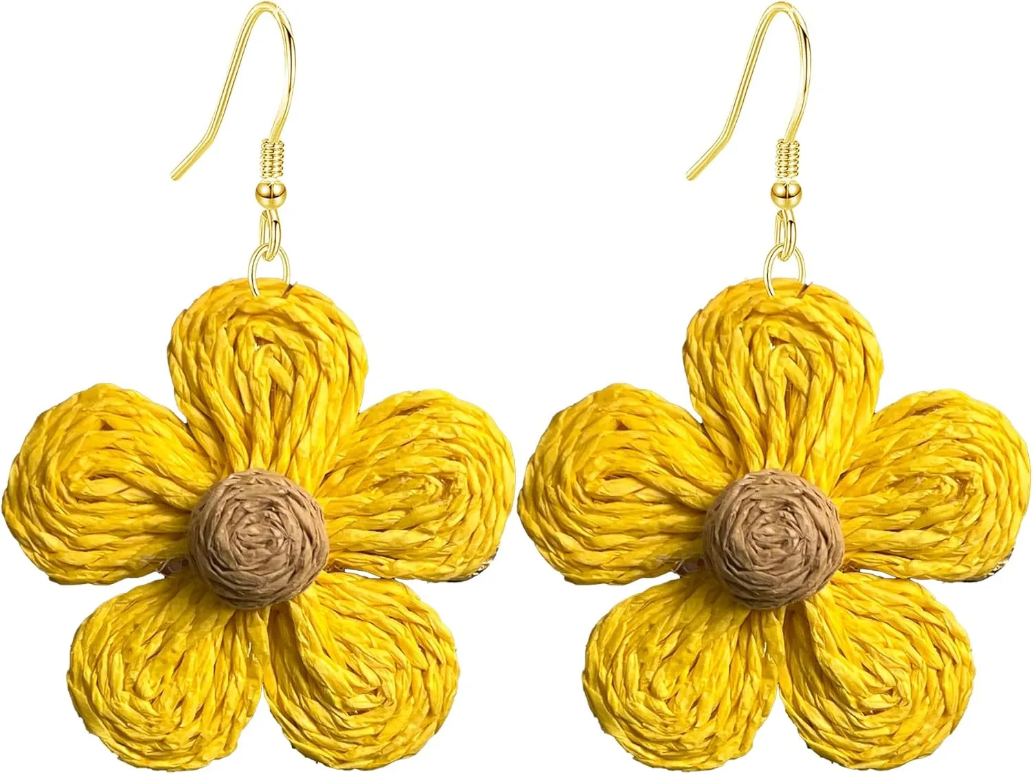 YUNXI Rattan Flower Drop Dangle Earring for Women Boho Colorful Raffia Straw Wicker Statement Earring Handmade Summer Tropical Beach Jewelry