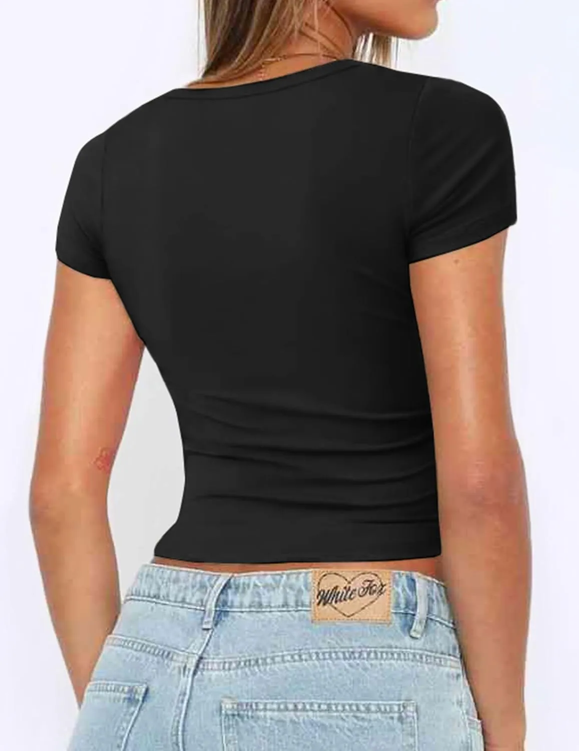 Zeagoo Women's Short Sleeve Square Neck T Shirt Slim Fitted Casual Basic Crop Top Going Out Tops